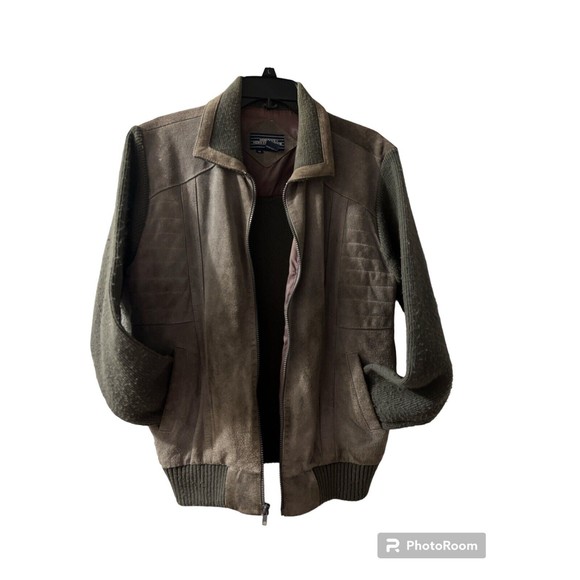 Mervyns Mens Collection Cow Split Leather Knit Bomber Jacket Gray Sz M Vintage - Picture 1 of 4